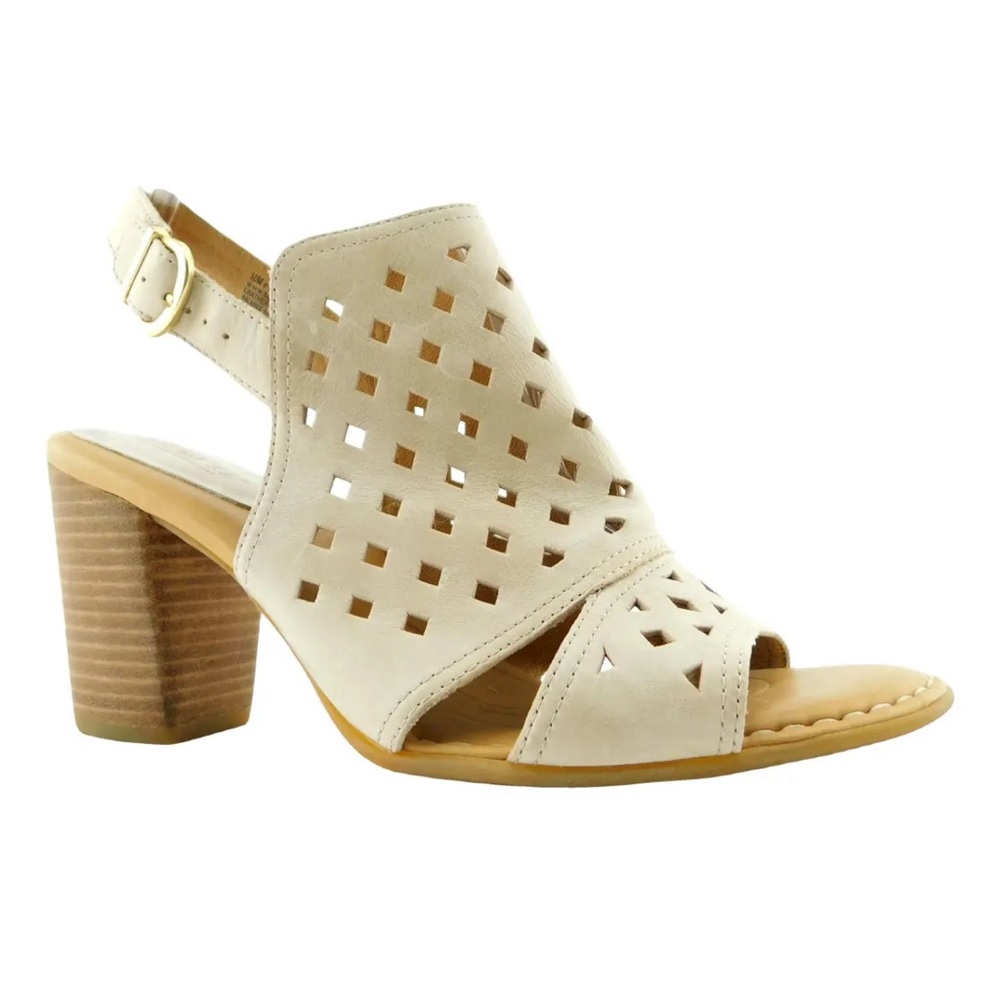 Born Cream Perforated Slingback Block Heel Sandal